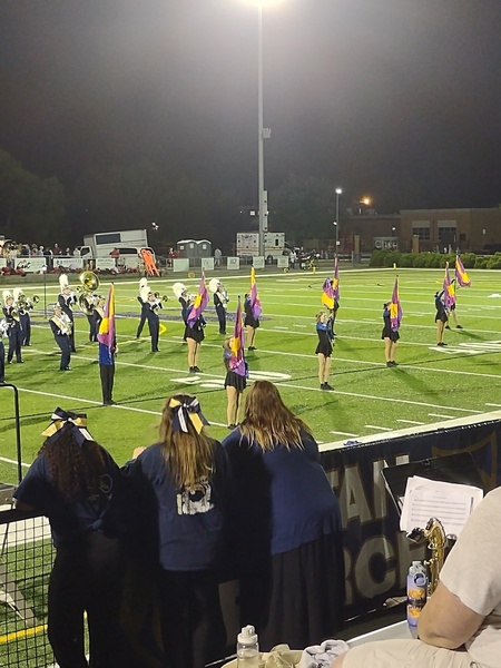 The HVHS Flag Corps perform at halftime.