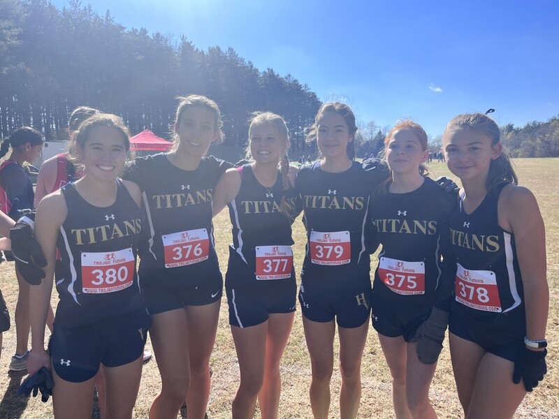 Members of the Hidden Valley Girls Varsity XC team including: [Left to Right] Leila Ramey, Grace Kinzie, Lauren Murray, Fiona Ramey, Maggie Bryant, Lydia Novick.