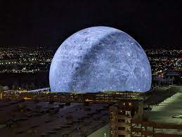 The Las Vegas Sphere glowing like the moon.