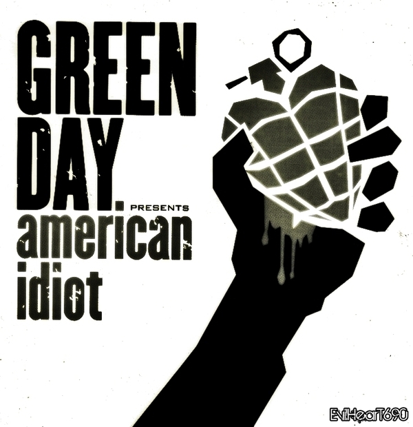 A black and white version of the cover of American Idiot, one of the bands albums.