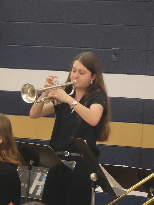 Trumpet player Julia Pearce performing her solo in Gospel John.
