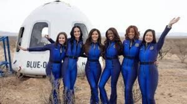 A photo of the crew that flew into space on April 14, 2025.