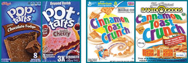 This photo depicts how products containing THC are marketed to appear almost identical to the regular name brand product.