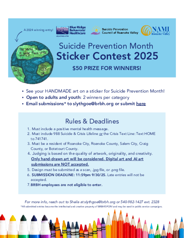 2025 Suicide Prevention Sticker Contest Flyer